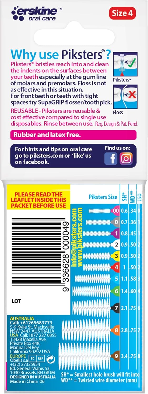 Piksters Interdental Brushes, Size 4, Red Handle