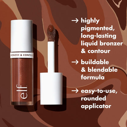 e.l.f. Camo Liquid Bronzer & Contour, Silky Highly Pigmented Formula, Creates a Long-Lasting Bronzed Glow & Natural Look, Vegan & Cruelty-Free, 4 Light/Medium