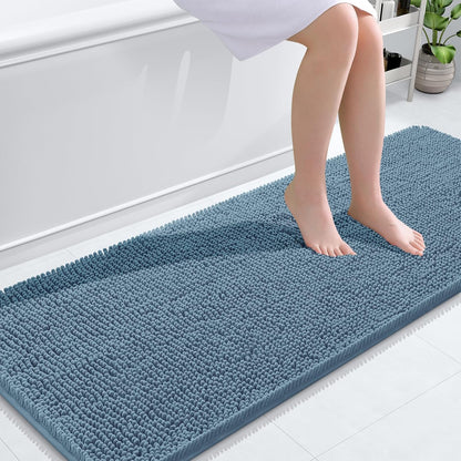 OLANLY Bathroom Rugs 59x24, Extra Soft Absorbent Chenille Bath Rugs, Rubber Backing Quick Dry, Machine Washable Bath Mats for Bathroom Floor, Tub and Shower, Home Decor Accessories, Airy Blue