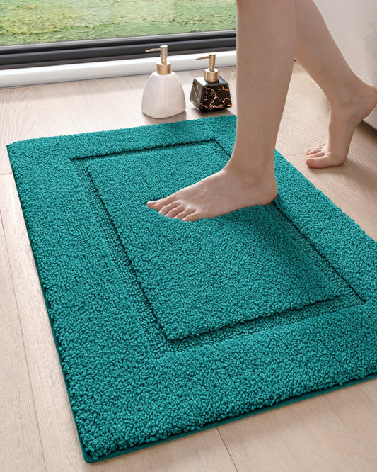 DEXI Bathroom Rugs 32x20, Washable Non Slip Bath Mat for Shower Floor, Absorbent Quick Dry Bathmat with Rubber Backing, Ultra Soft Plush Carpet for Tub, Teal