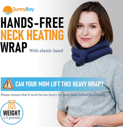SunnyBay Microwave Heating Pad, Microwavable Cold or Heated Neck and Shoulder Wrap, Moist and Weighted Hands-Free Beanbag Pack with Wide Neck Coverage 26 Inches Long-Length Cotton, Navy Blue