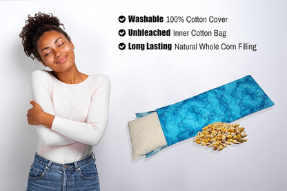 Microwavable Corn Filled Heating Pad and Cold Pack/Washable 100% Cotton Cover (Watermark - Aqua, 5.25in W x 17.25in L)
