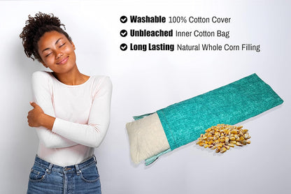 Microwavable Corn Filled Heating Pad and Cold Pack/Washable 100% Cotton Cover (Cross Hatch - Mint, 5.25in W x 17.25in L)