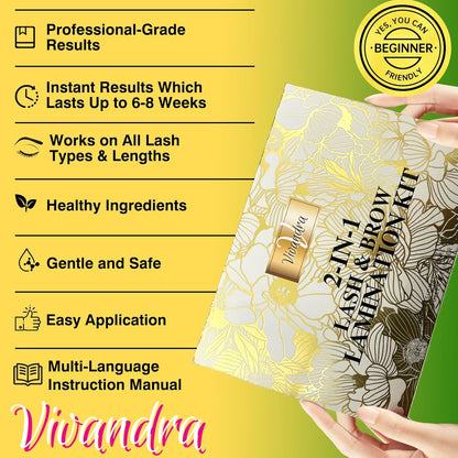 Lash Lift Kit and Brow Lamination Kit 2-IN-1, Professional Eyelash Lift & Eyebrow Lamination for Fuller Brows & Long-Lasting Curl, At Home Salon-Quality DIY Kit with Easy Instructions