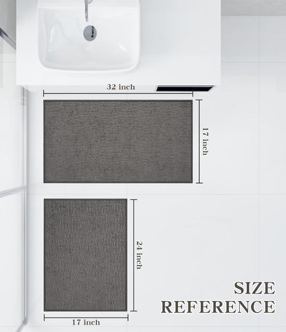chakme Bathroom Rug Sets 2 Piece, Ultra Thin Bath Mat Quick Dry Bath Mat Set, Absorbent Bath Mat for Bathroom Non Slip Machine Washable, (Dark Grey, 2 Piece)