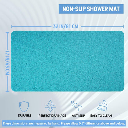 Non-Slip Bathtub Mat, Anti Slip Shower Mat, Fast Drying Bathtub Mats, Foot Scrubber Mat, Anti Slip Mat for Tub, Floor, Bathroom, Kitchen, Home, Hotel (Turquoise Blue 32"×17")