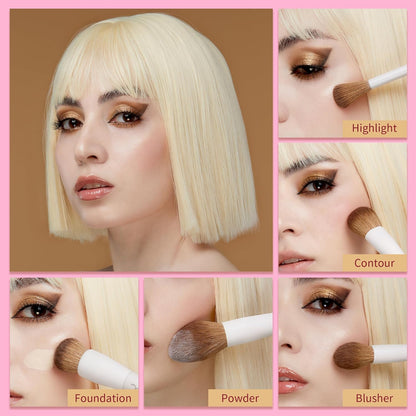 Jessup Makeup Brushes 14Pcs Makeup Brush Set Premium Synthetic Powder Foundation Contour Blush Concealer Eye Shadow Blending Liner Make Up Brush Kit Light Grey with Gift Box, T329-G