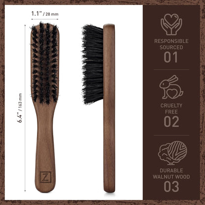 Beard Brush for Men - Stiff Boar Bristles for Beard Growth & Straightening - Exfoliates Skin, Reduces Itch - Premium Walnut Wood Handle