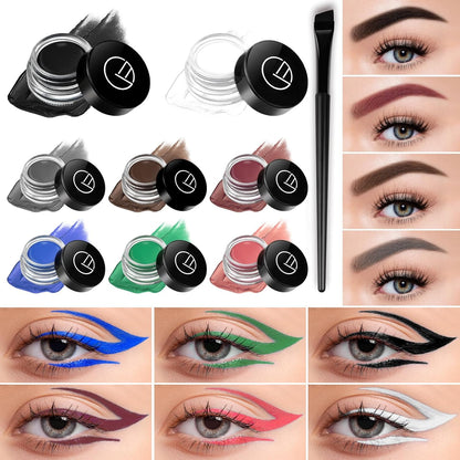 Eyeliner Gel Set,Long Lasting Waterproof With 5.51 IN Long Eyeliner Brush,High-Intensity Pigments Smudge-Proof Eye Liner Makeup Creamy Gel 5G-Purple Red
