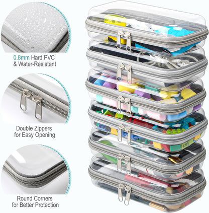 Sanwuta 6 Pcs Clear Hard Zipper Case Pencil Pouches Hard Plastic Zipper Pouches Makeup Bag Transparent Cases for Snacks Plastic Storage Organizer Box for Travel(Gray,7.48 x 3.94 x 2 Inch)