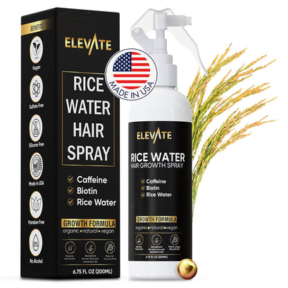 Elevate Rice Water Hair Growth Spray - Infused with Biotin, Caffeine & Aloe Vera for Thicker, Longer, Softer Hair - Fermented Leave In Mist for Thinning, Damaged Hair - Vegan & Non-Greasy