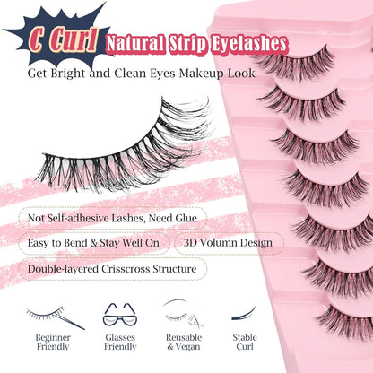 Natural Eyelashes 3D Volume Fake Lashes Lash Strips 7 Pair Siligli