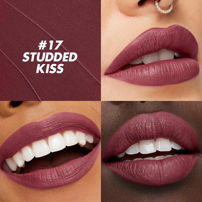 FOCALLURE Ultra Chic Matte Lipstick,Rich Vitamin E Lip Crayon,Lightweight Matte Color without Drying or Fading,Long Lasting Waterproof Lips Makeup,STUDDED KISS