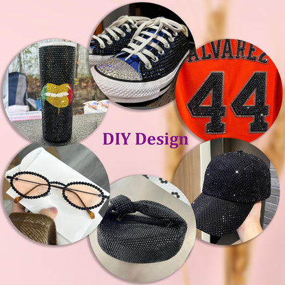 30000Pcs Black Rhinestones for Bedazzling Crafting, Flatback Resin Gems Crystal, Bedazzler Kit with 3Pcs 10ml B7000 Jewelry Glue and Tweezers for DIY Crafts Clothing Shoes Fabric Nail Art
