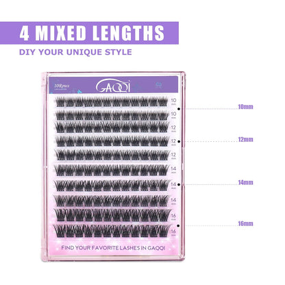 GAQQI Lash Clusters, Eyelash Clusters 120PCS C Curl Individual Lashes, Wispy Cluster Eyelash Extension 10-16mm Mixed Length, Natural Looking Cluster Lashes （GQ19, C Curl, 10-16mm)