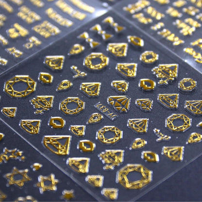 30 Sheets Gold Nail Art Stickers 3D Self-Adhesive Nail Decals Gold Line Star Nail Stickers for Acrylic Nails Gold Leaf Diamond Nail Supplies for Women