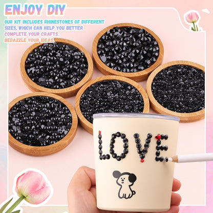 30000Pcs Resin Black Rhinestones for Bedazzling Crafting with b7000 Jewelry Glue, Bulk Flatback Gems Bedazzler Kit for Crafts Clothes Shoes Fabric Nail Diamond Art, Assorted Size 2/3/4/5/6mm
