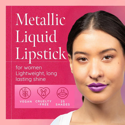 Aromi Metallic Liquid Lipstick for Women | Bright Purple Lilac Lip Color with Shimmery Finish, Vegan, Long-Lasting (Purple Unicorn)