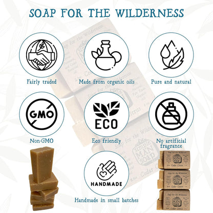 SimpleMan Soap Bar (Cedar Citrus) - Men’s soap with Organic & Fair Trade Essential Oils - All Natural, Handmade Man Bath Soap Bars-Pack of Six 2.5 Ounce bars(15 Ounces Total)