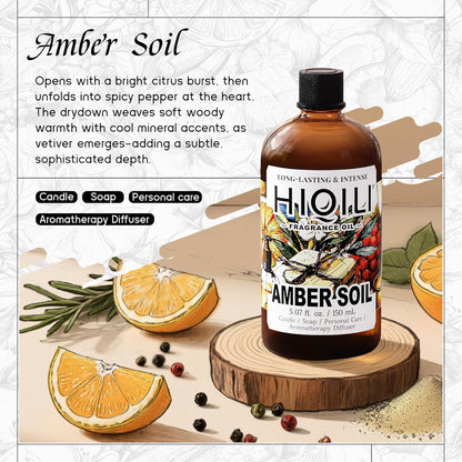 HIQILI Amber Soil Fragrance Oil for Diffuser, Inspired by H.er-mes T.erred' H, Perfume & Hair Perfume Mist Making - Citrus, Pepper & Woody Notes, Long-Lasting Scent - 5.07 Fl Oz
