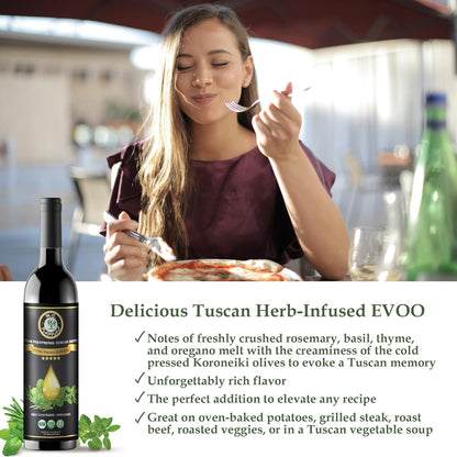 M.G. PAPPAS High Polyphenol Tuscan Herb Infused Olive Oil Extra Virgin - Polyphenol Lab Report 650mg/kg - Unfiltered First Cold Pressed Greek EVOO - Award Winning - Salads Dipping Cooking Baking