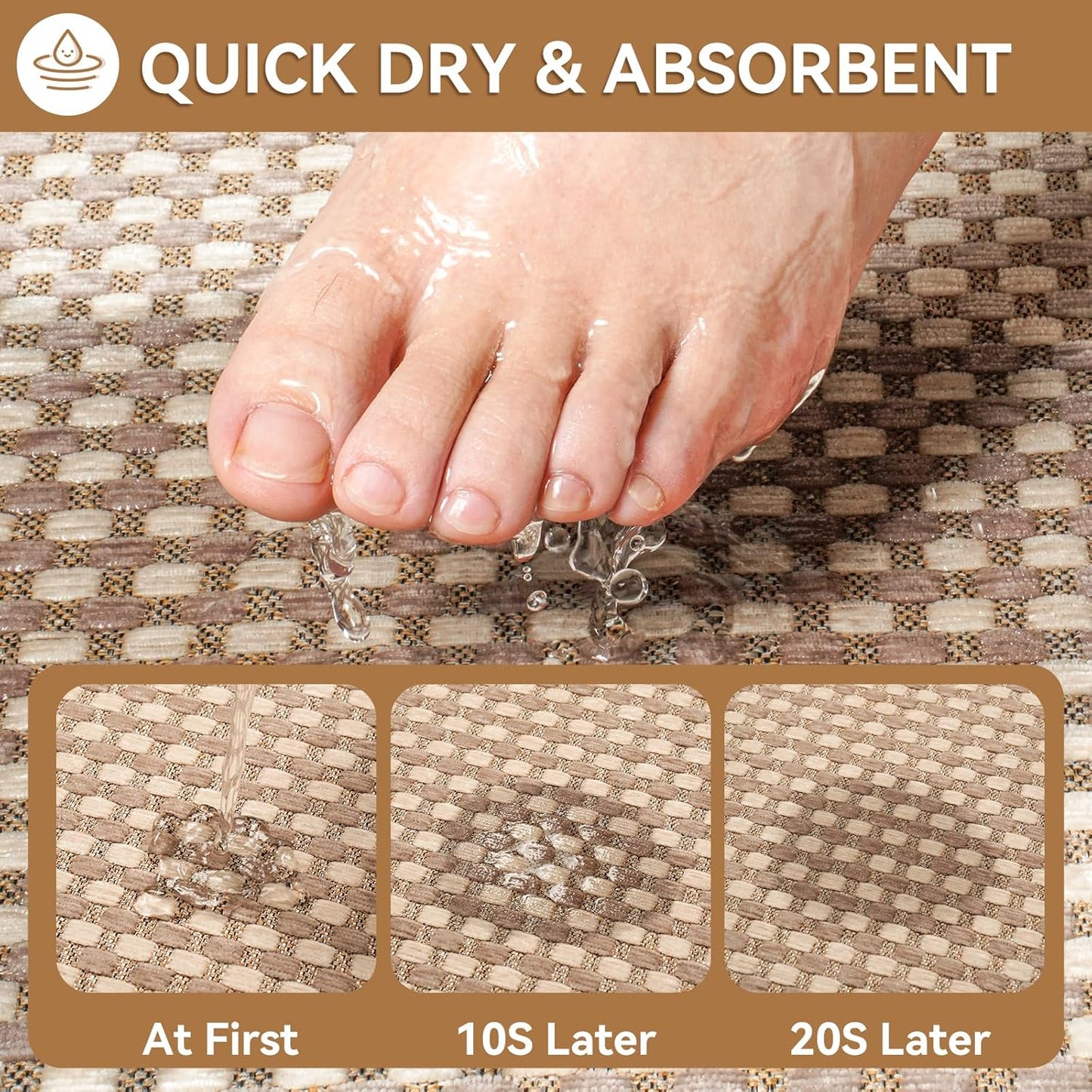 Non Slip Bath Mat Bathroom Rugs, Soft Braided Ultra Thin Bath Mats, Super Absorbent Quick Dry Bath Rug Shower Mat, Rubber Backing, Fit Under Door Bathroom Floor, Machine Washable, Brown 16"x24"