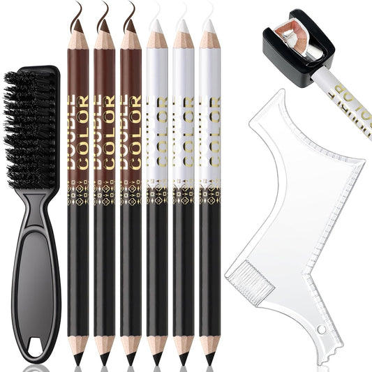 Barber Pencil for Lineup Magic Hairline Enhancement Beard Guide Shaping Pencils for Design Razor Trace Black Brown White Barber Chalk Pencils Set with Sharpener Ruler Brush for Men