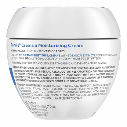 Pond's Crema S Nourishing Face Moisturizer for Women, Skin Care Facial Moisturizer Cream for Dry to Very Dry Skin, Nourishes for up to 24 hours 14.1 oz (Pack of 2)