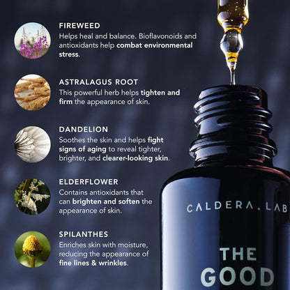 Caldera + Lab The Good | Men's Organic Moisturizing Face Serum for Dry, Sensitive, & Normal Skin – Vegan, Natural & Antioxidant Packed Skincare Facial Oil