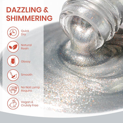 Aurora Silver Magnetic Nail Polish Non Gel with Magnet Quick Dry Cat Eye Nail Polish for Fingernail Air Drying Fast Lacquer Manicure Gift For Women Girls 16ml, 0.54fl oz