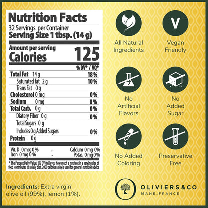 Lemon Olive Oil by Oliviers & Co. | Cold Pressed Extra Virgin Olive Oil and Fresh Lemons | Everyday and Cooking EVOO from Italy | Gourmet Flavored Lemon Oil in Tin Can | 16.8 Fl oz