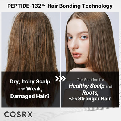 COSRX PEPTIDE 132 Hair Bonding Shampoo - Daily Scalp Treatment for Dandruff, Dry, Itchy or Flaky Scalp - Repairs & Strengthens Damaged Hair with Caffeine & Zinc PCA, For All Hair Types – 6.76 fl oz