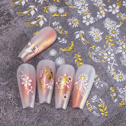 8 Sheets Gold Flower Nail Stickers - 3D Self-Adhesive Leaf Art Decals for Spring Designs - Manicure Decorations for Women, Style8
