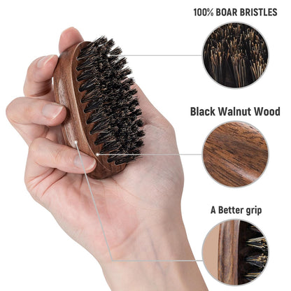 BFWood Small Travel Beard Brush - Natural Boar Bristles with Black Walnut Wood