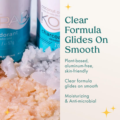 Kopari Aluminum Free Coconut Deodorant, Non Toxic & Clean Plant-Based, No Aluminum, Parabens or Baking Soda, Long Lasting Protection, Charcoal 2 Pack