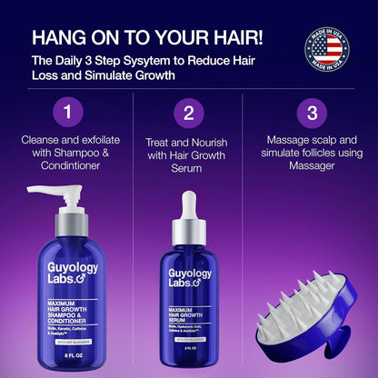 Biotin Hair Growth Serum for Men, Women & All Hair Types - DHT Blocker, Anti-Thinning & Hair Loss Treatment - Thickening & Regrowth Serum - Made in USA - Guyology Labs