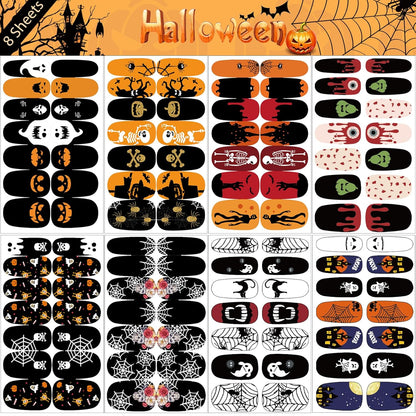 16 Sheets Holiday Nail Wraps Stickers, Halloween&Thanksgiving Day All Seasonal Full Nail Polish Strips, DIY Self-Adhesive Fall Winter Nail Art Decals with 2 Piece Nail Files for Party Decor (224 Pcs)