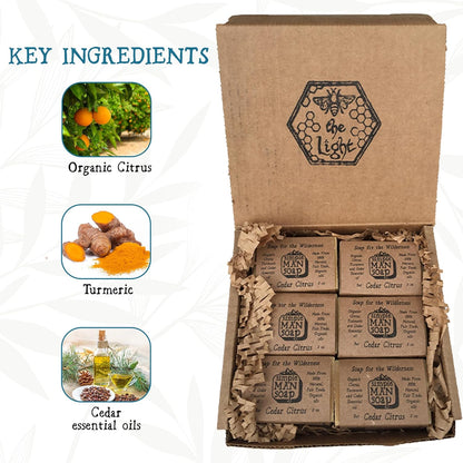 SimpleMan Soap Bar (Cedar Citrus) - Men’s soap with Organic & Fair Trade Essential Oils - All Natural, Handmade Man Bath Soap Bars-Pack of 12-2.5 Ounce bars(30 Ounces Total)