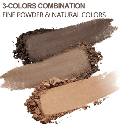3 Colors Eyebrow Makeup Kit, Professional Brow Contour Palette, Waterproof Long-lasting Eyebrow Filler Powder with Mirror & Brow Brush