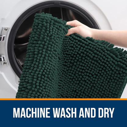 OLANLY Bathroom Rugs 47x20, Extra Soft Absorbent Chenille Bath Rugs, Rubber Backing Quick Dry, Machine Washable Bath Mats for Bathroom Floor, Tub and Shower, Home Decor Accessories, Blackish Green