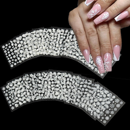 30 Sheets Christmas Nail Art Stickers 3D Self-Adhesive Snowflake Holiday Nail Stickers White Snowmen Santa Claus Elk Decals Decorations Supplies for Women (Snowflake)