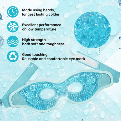 2 PCS Ice Eye Mask Reusable Ice Pack for Eyes,Hot Cold Compress Gel Bead Cooling Eye Mask with Eye Hole for Puffiness/Dark Circles/Eye Bags/Dry Eyes/Headaches/Migraines/Stress Relief (Blue)