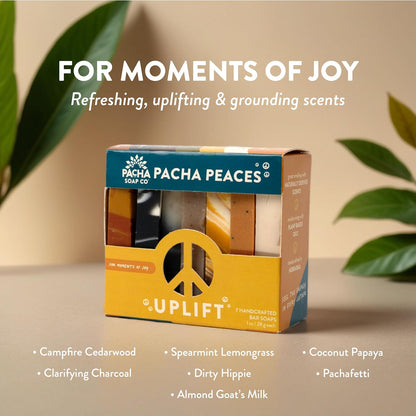 Pacha Soap Co. Bar Soap, Pacha Peaces, Uplift, 2-Pack (4 oz ea) - Premium, Handcrafted, Hydrating, Natural Face Wash, Hand Cleanser, Body Wash, Soothing Essential Oils