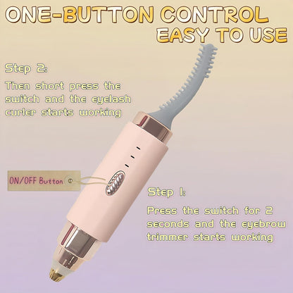 2025 Upgraded Heated Eyelash Curler - 2-in-1 USB Rechargeable Electric Eyelash Curler & Eyebrow Trimmer, Fast Heating in 6s, Anti-Burn Design, 24H Long-Lasting Effect, Gift for Women (Pink)