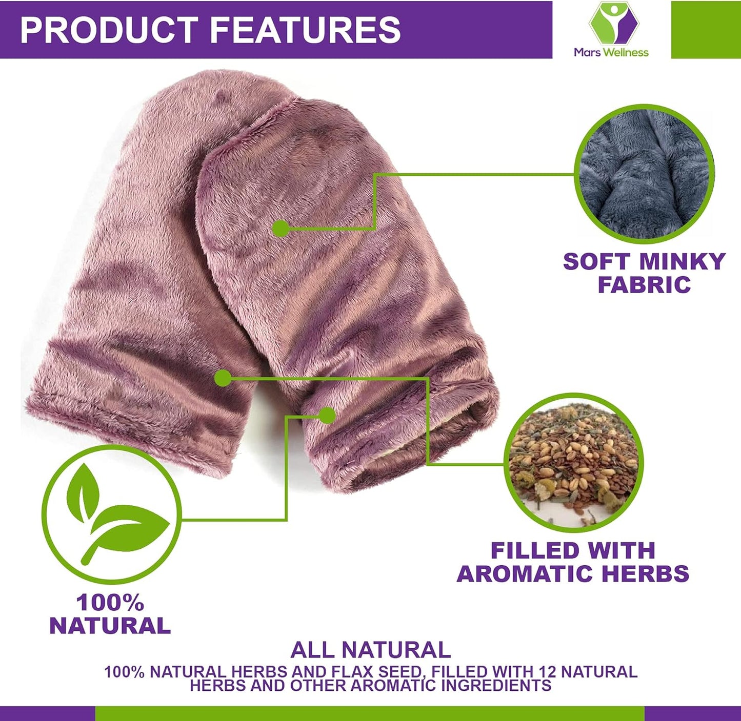 Mars Wellness Heated Microwavable Mitts - Herbal Hot/Cold Deep Penetrating Herbal Aromatherapy Therapy Mittens with Flaxseed and Herbs - Trigger Finger, Inflammation, Carpal Tunnel - Mauve