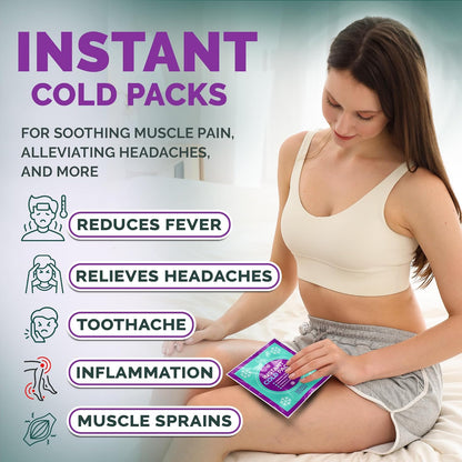 Disposable Instant Ice Cold Packs (6” x 5”) Bulk 100 Pack | Cold Compress Ice Pack for Pain Relief, First Aid & Outdoor