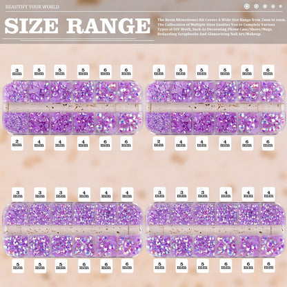 7000PCS Resin Rhinestones with Tweezers for Crafting, 2/3/4/5/6mm Flatback Jelly Rhinestones, 4 Box Lavender Purple AB Non Hotfix Crystal Gems for DIY Crafts Mugs Tumblers Clothes Makeup Nail