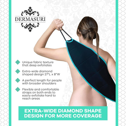 Dermasuri Deep Exfoliating Back Scrubber -Bath & Shower Back Scrub - Body Exfoliator Scraper Tool - Deep Exfoliation Body Cleaner for Shower, 27" Long, 8" Wide