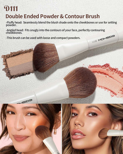 EIGSHOW Makeup Brush Set, 3Pcs Double Ended Face Makeup Brushes for Foundation Powder Contour Highlight Concealer Nose Shadow, Travel Gift Set (Beige)