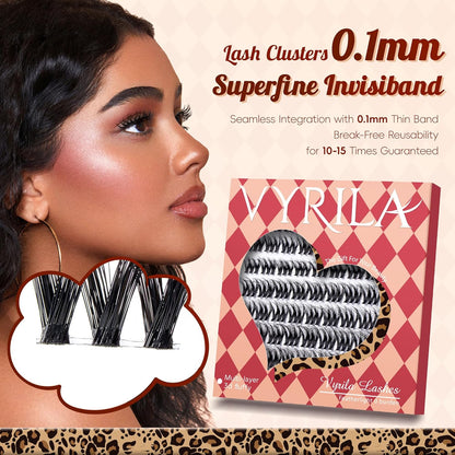 Lash Clusters 0.05mm PBT Fiber Eyelash Clusters, 0.1mm Superfine Invisiband D Curl Diy Lash Extension, 72pcs 8-16mm Individual Lashes Clusters Like Eyelash Extensions (Exotic-D-8-16Mix)